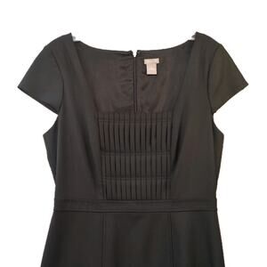 Ann Taylor Black Sheath Dress 12 Pleated Bodice Square Neck Career Cocktail